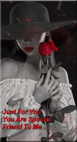 Woman In Hat Holding Red Rose Just For You GIF