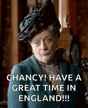 Woman In Hat Suit Says Chance In England GIF