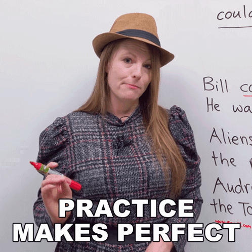 Woman in Hat Whiteboard Practice Makes Perfect