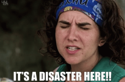 Woman in Headband Says It's Disaster Here