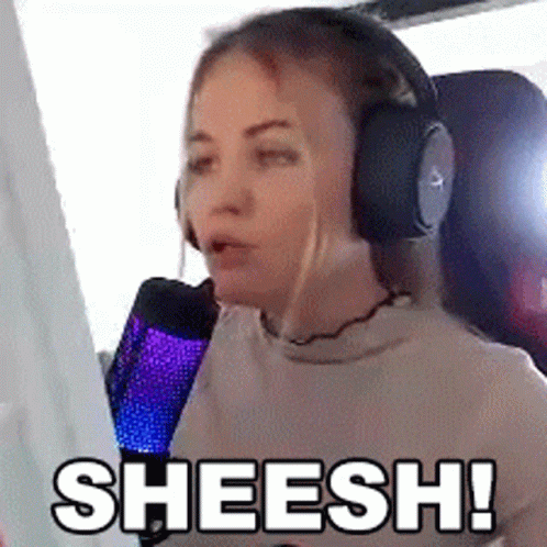 Woman In Headphones Saying Sheesh At Microphone GIF