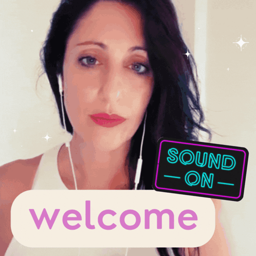 Woman In Headphones With Neon Sign Sound On Welcome GIF