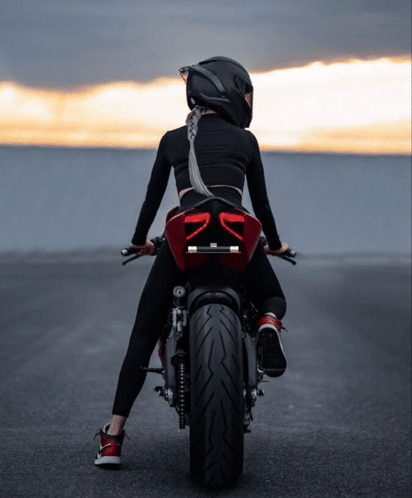 Woman In Helmet On Motorcycle GIF