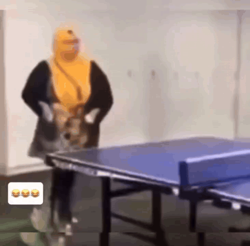 Woman in Hijab Playing Ping Pong With Dog