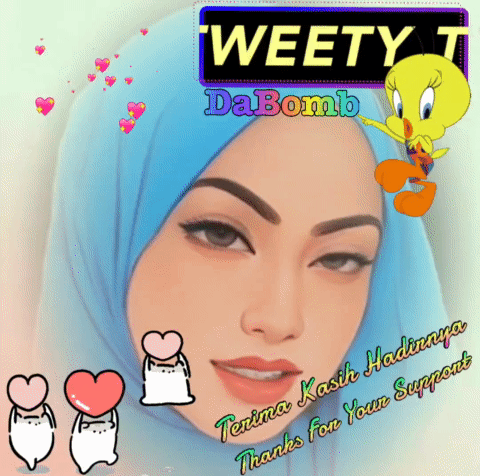 Woman in Hijab Surrounded by Tweety and Dabomb