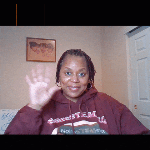Woman in Hoodie Noir Waving Hand