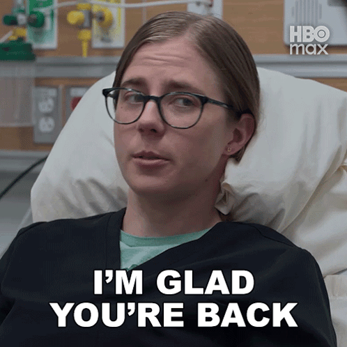 Woman In Hospital Bed Saying I'm Glad You're Back GIF