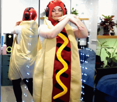 Woman in Hot Dog Costume with Mustard