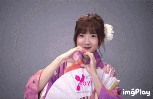 Woman In Kimono Holding Fan With Yay GIF