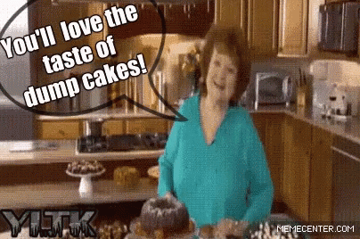 Woman in Kitchen Saying You'll Love the Taste of Dump Cakes