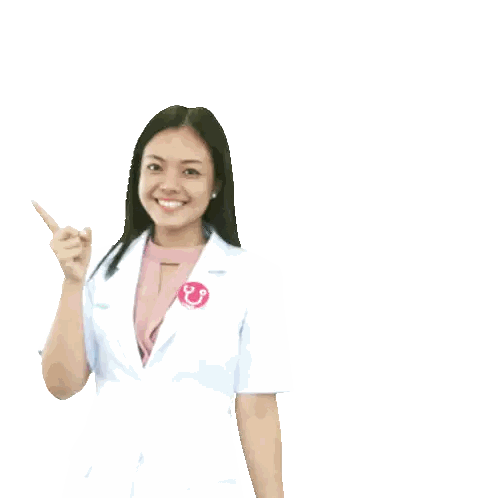 Woman in Lab Coat Pointing Up Jaga Kesehatan