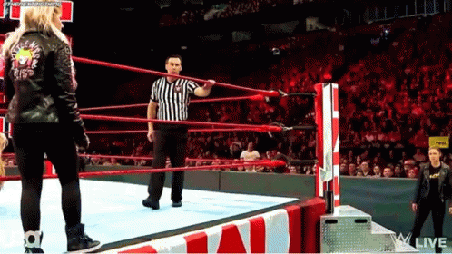 Woman In Leather Jacket In Wrestling Ring GIF