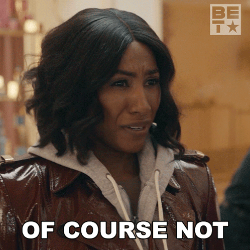 Woman in Leather Jacket Saying Of Course Not
