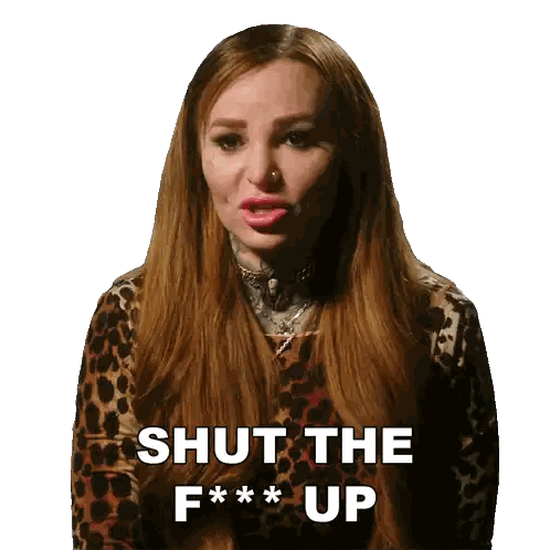 Woman in Leopard Print Shirt Saying Shut Up
