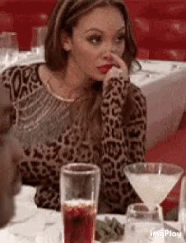 Woman In Leopard Print Shirt With Martini GIF