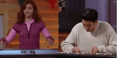 Woman In Leopard Sweater Next To Keyboard Player GIF
