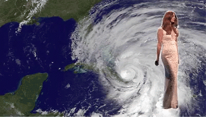 Woman in Long Dress in Front of Hurricane