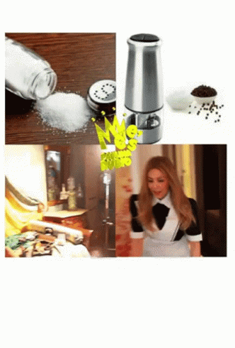 Woman in Maid Outfit Standing in Front of Salt Shaker
