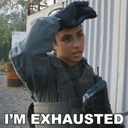 Woman in Military Uniform Says I'm Exhausted Holding Gun