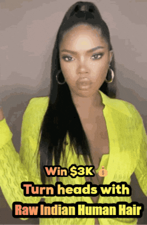 Woman In Neon Yellow Sweater Advertising Raw Indian Human Hair GIF