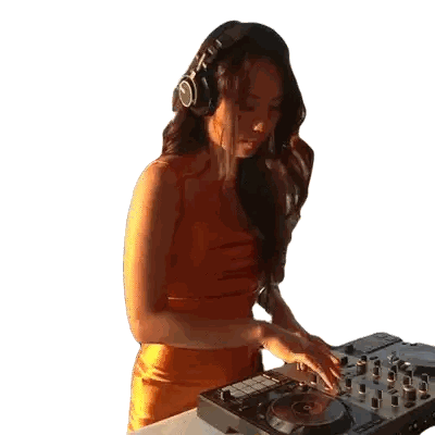 Woman in Orange Dress Playing Music