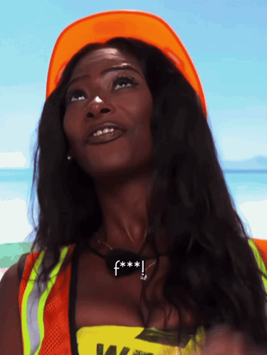 Woman in Orange Hard Hat with F *** Necklace