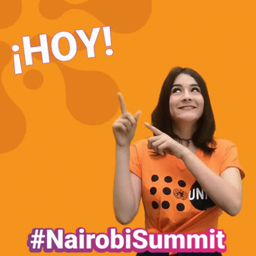 Woman in Orange Shirt Pointing Up Hoy