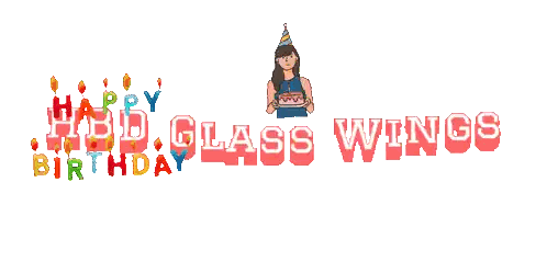 Woman in Party Hat Holding Cake Happy Glass Wings