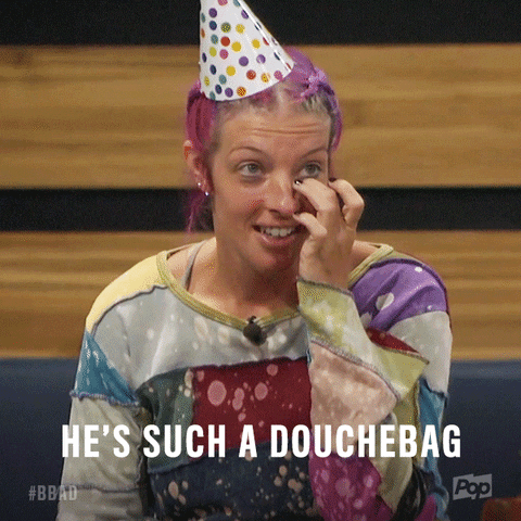 Woman In Party Hat Saying Douchebag GIF