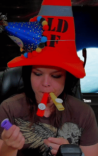 Woman in Party Hat Saying Old F