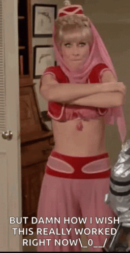 Woman in Pink and Red Costume with Crossed Arms