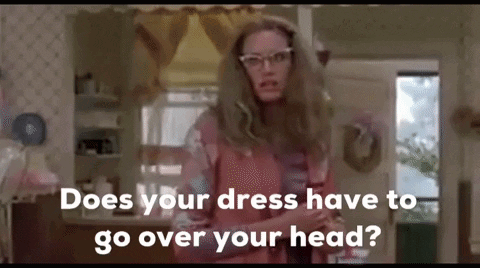 Woman in Pink Dress Asking Does Your Dress Have to Go Over Your Head