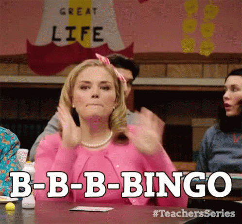 Woman In Pink Dress Hands Up Saying B-B-B-Bingo GIF