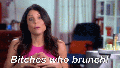 Woman in Pink Dress Saying Bitches Who Brunch