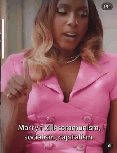 Woman In Pink Dress Saying Marry F Kill Communism Socialism Capitalism GIF