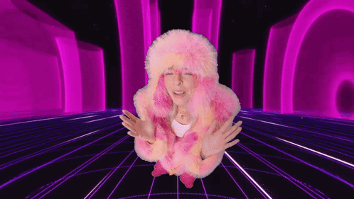 Woman in Pink Fur Coat Standing in Purple Tunnel