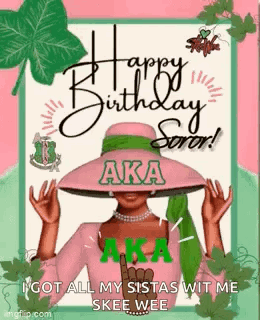 Woman In Pink Hat Green Scarf Sorority Card GIF