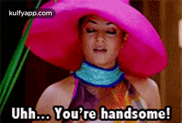 Woman in Pink Hat Saying You're Handsome
