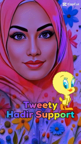 Woman in Pink Hijab Surrounded by Flowers and Tweety Says Tweety Hadir Support