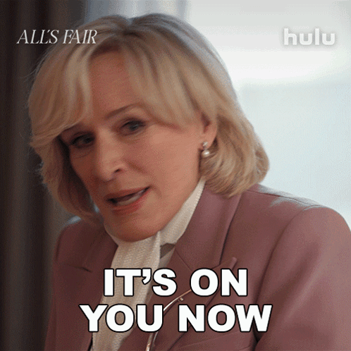 Woman in Pink Jacket Says It's On You Now