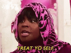 Woman In Pink Leopard Scarf Says Treat Yo Self GIF