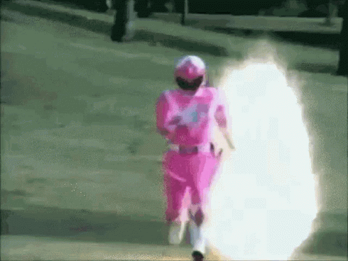 Woman in Pink Power Ranger Costume Walking