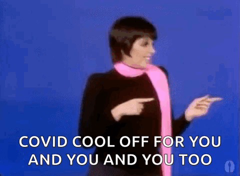 Woman In Pink Scarf Pointing Covid Cool Off For You And You And You Too GIF