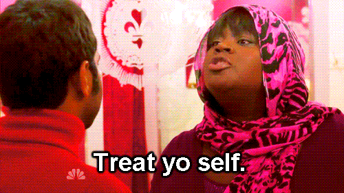 Woman In Pink Scarfsay Treat Yo Self To Man GIF