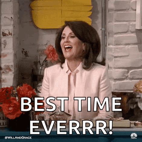 Woman In Pink Suit Laughing Saying Best Time Ever GIF