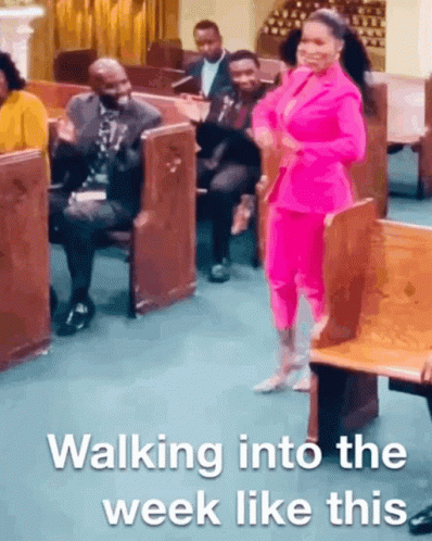 Woman in Pink Suit Walking Into Church