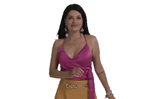 Woman in Pink Top and Yellow Skirt Flexing Muscles