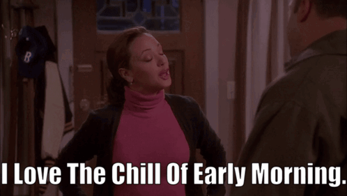 Woman in Pink Turtleneck Says I Love the Chill of Early Morning