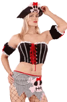 Woman in Pirate Costume with Skull Hat