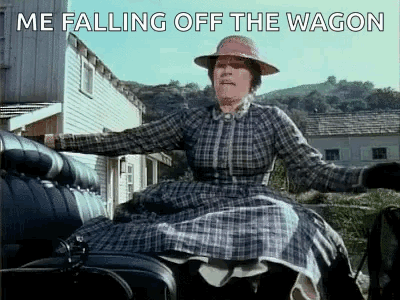 Woman in Plaid Dress Riding Carriage Falling Off Wagon